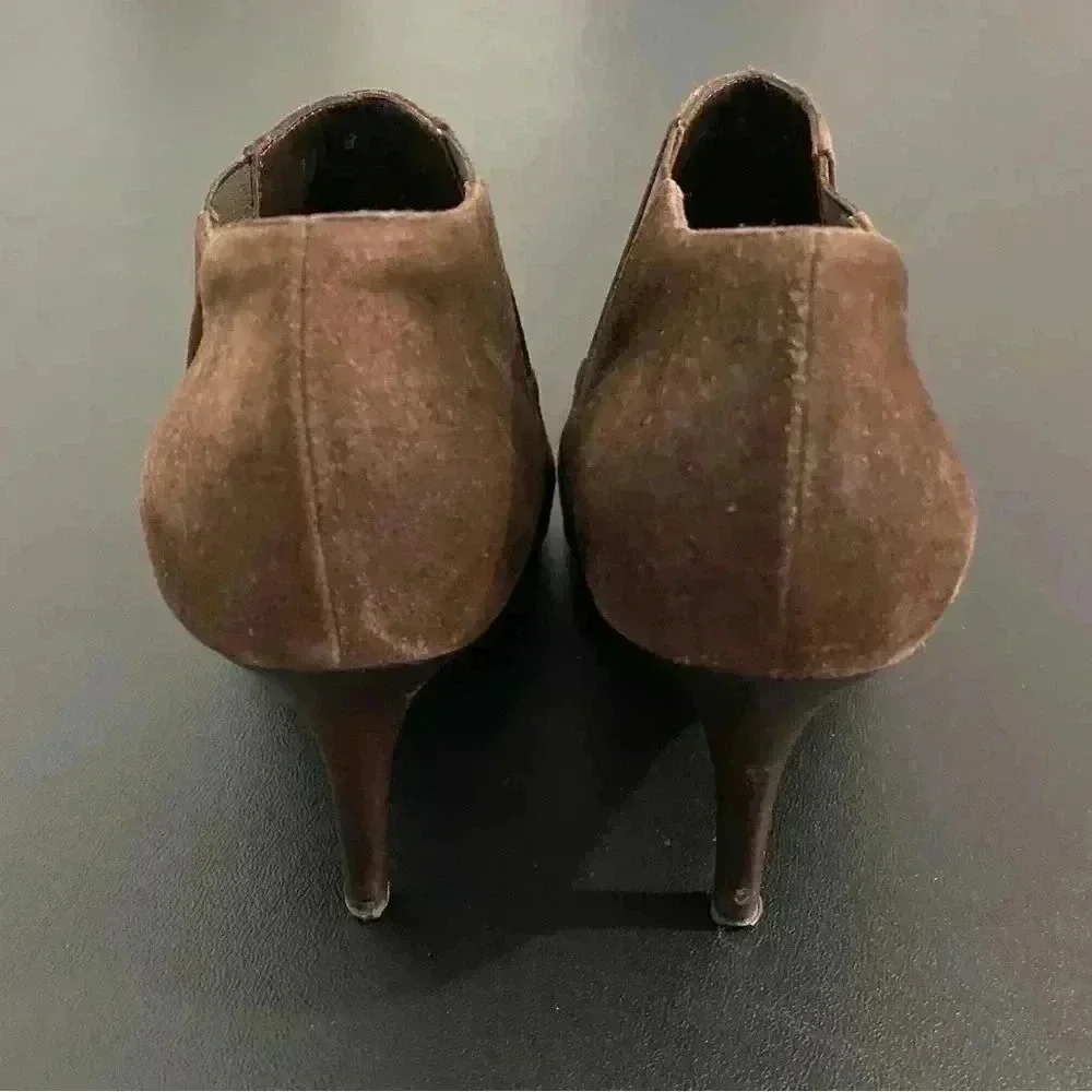 Ralph Lauren Purple Label Brown Suede Ankle Boots Heel Booties Size 9